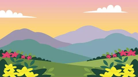 Bright Spring Fields Under Pastel Sky 스톡 일러스트