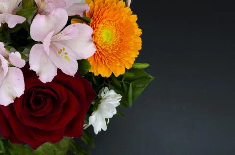 Bright spring flowers, composition on black background. Foto stock