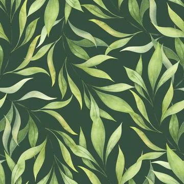 Bright spring greens. Long elegant leaves. Seamless pattern Stock Illustration