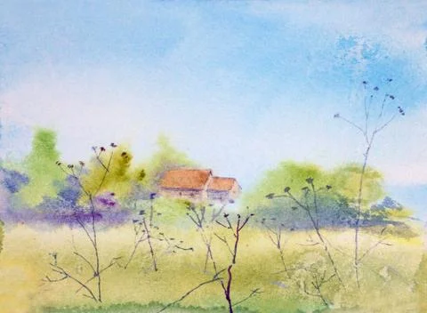 Bright spring landscape with field Stock Illustration