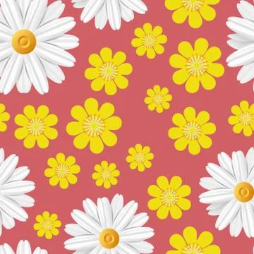 Bright spring seamless pattern with light flowers: white camomile and yellow  Stock Illustration