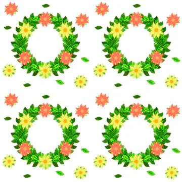 Bright, spring seamless pattern of wreaths, flowers and leaves. Seamless vector Stock Illustration