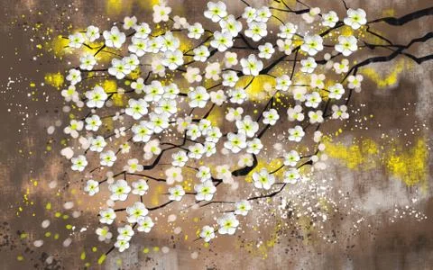 Bright spring tree with white flowers on a dark background Stock Illustration