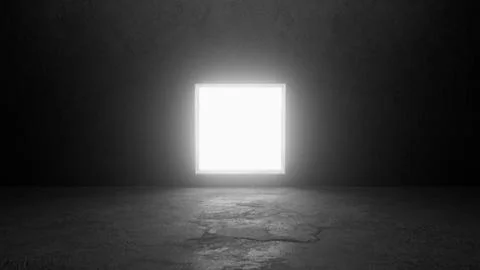 Bright square light emitting in empty dark concrete room Illustrazione stock