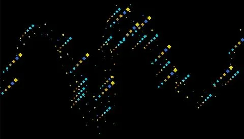 Bright squares on a black background. Festive background, disco. Design ele.. 库存插图