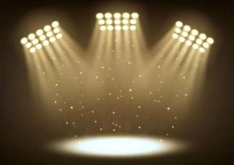 Bright Stadium Spotlights On Dark Background, Vector Illustration Stock Illustration