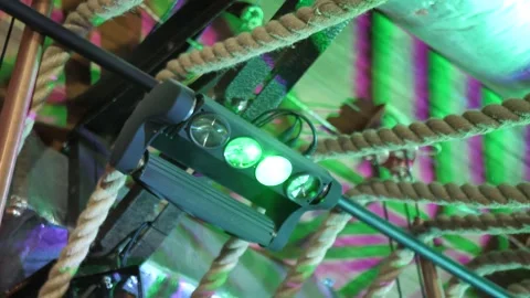 Bright stage lighting in blur, light show at the banquet, concert Stock Footage 301405498