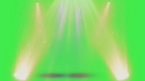 Bright stage lighting setup with green backdrop for live performance or Видео 345775006