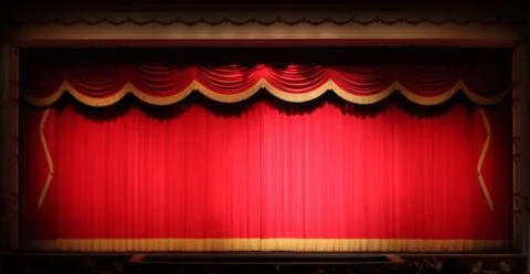 Bright stage theater drape background  with yellow vintage trim Stock Photos
