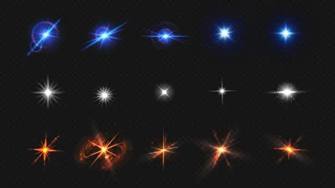 Bright star light effects set on transparent Stock Illustration