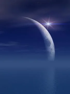 Bright star over moon Stock Illustration