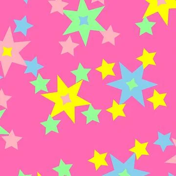 Bright Star Pattern Background with Colorful Pastel and Neon Shapes on Pink Stockillustratie