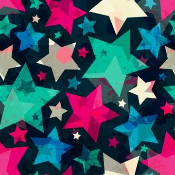 Bright star seamless pattern with grunge effect Stock Illustration