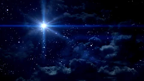 Bright Star Shining Over Night Sky with Clouds Motion Background Stock Footage 341145239