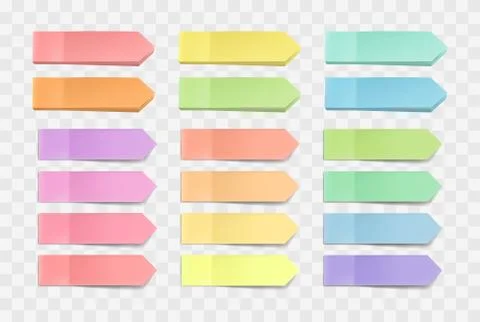 Bright sticky notes, pack of stickers with shadows on a transparent background Illustrazione stock