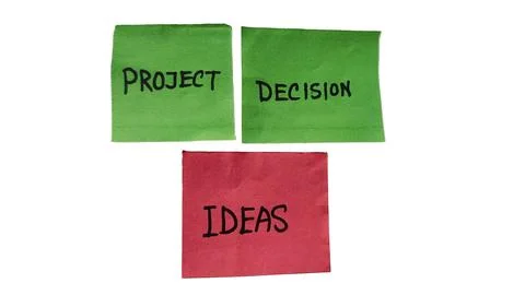 Bright sticky notes with project decision and ideas text Stock Illustration