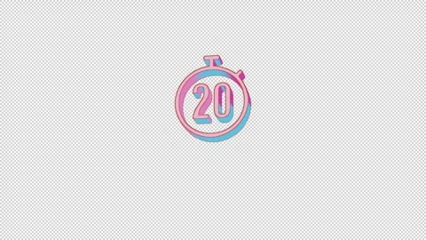 The bright stopwatch 20 icon is jumping merrily. Retro style. Alpha channel Video stock 252559143