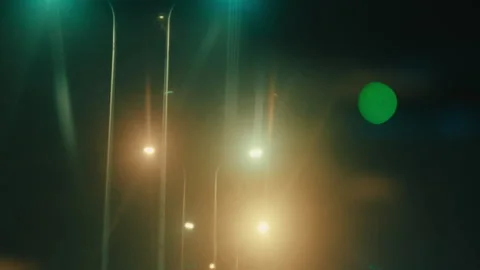 Bright Street Light Post At Night Traffic. Low Angle Shot Stock Footage 296727179