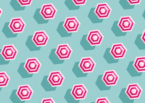Bright striped sun umbrellas pattern on blue background. Summer concept Stockillustratie