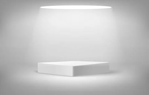 Bright studio with square podium. 3D vector illusration Stock Illustration