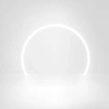 Bright studio template with neon frame. 3d vector showcase Stock-Illustration