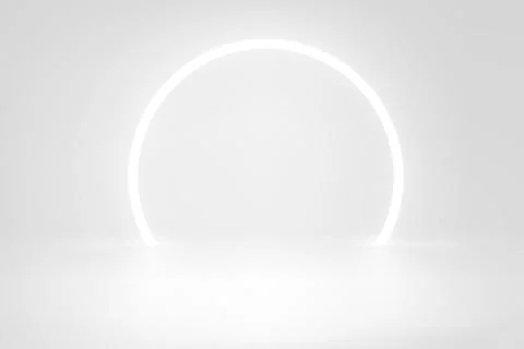 Bright studio template with neon frame. 3d vector showcase Stock Illustration