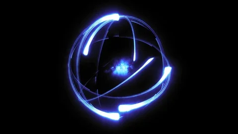 Bright stylised scientific atom animation loop blue Stock Footage