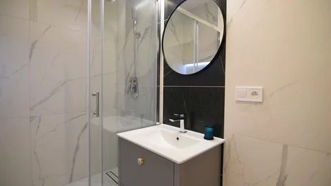 Bright stylish elegant bathroom interior design Video stock 124087995
