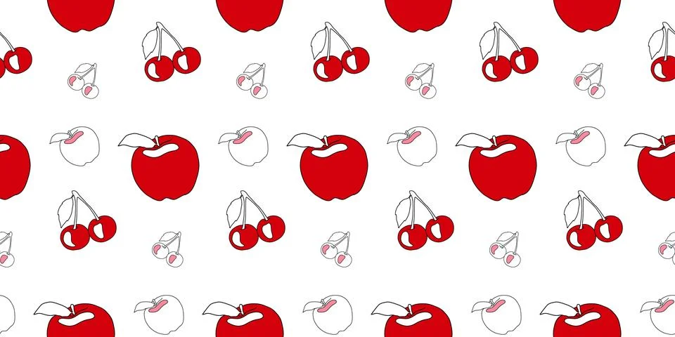 Bright stylish vector seamless pattern with red apples and cherries Stock Illustration