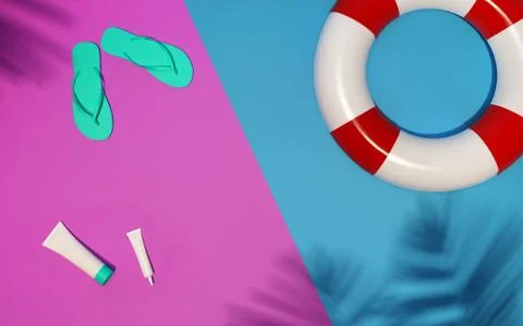 Bright summer beach flat lay illustration. Stock Illustration