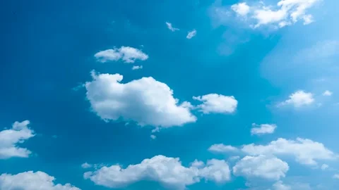 Bright Summer Blue Sky With Fluffy White Clouds Moving Slowly During The Day Stock Footage 341997622