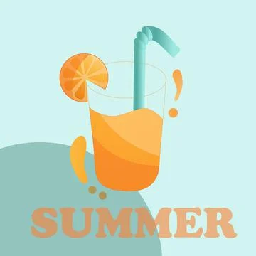 A bright summer card of square size with ripe orange juice in a transparent g Stockillustratie