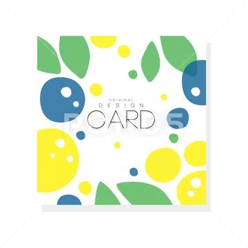 Bright summer card template with plums, lemons and green leaves. Abstract Stock Illustration