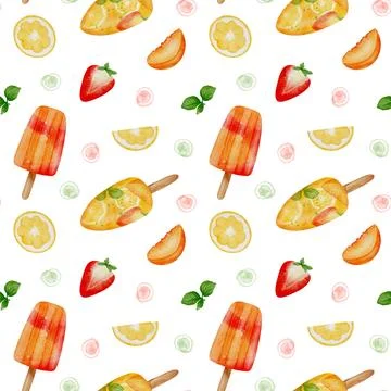 Bright summer fruit pattern featuring popsicles and refreshing slices Stock Illustration