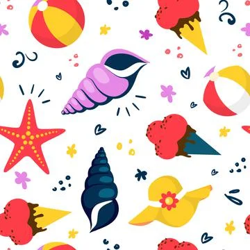 Bright summer objects. Seamless pattern. Stock Illustration