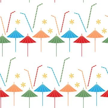 Bright summer pattern with an abstract image of colorful cocktail accessories in イラスト素材