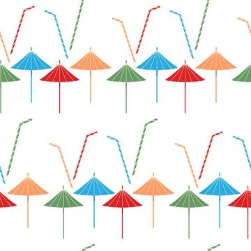 Bright summer pattern with an abstract image of colorful cocktail accessories on イラスト素材