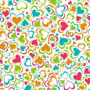 Bright summer pattern with flowers and hearts Stock Illustration