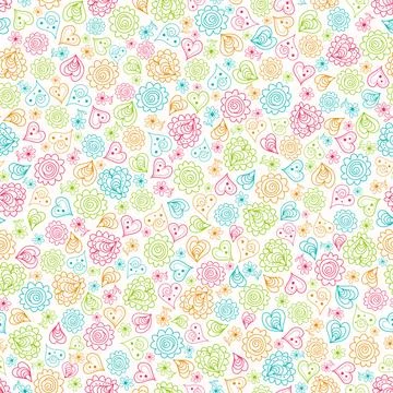 Bright summer pattern with flowers and hearts Stock Illustration
