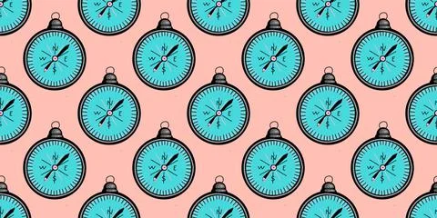 Bright summer pattern in pop art style. 60x pattern. Compass seamless ornamen Stock Illustration