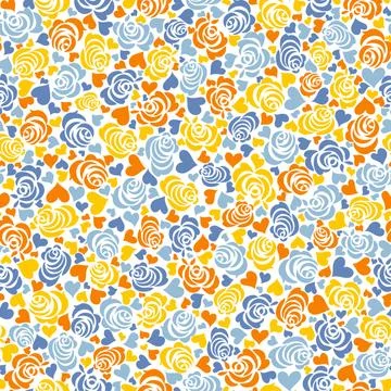 Bright summer pattern with roses and hearts Stock Illustration