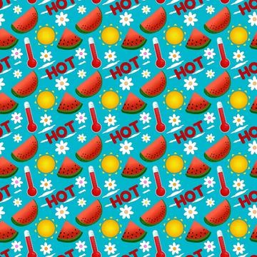 Bright Summer Pattern with Watermelons and Suns 스톡 일러스트
