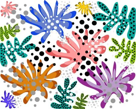 Bright summer patterns of flowers and leaves Stock Illustration