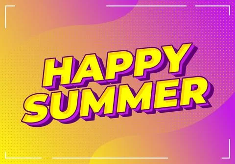 Bright summer poster with bold 3d yellow happy summer text on pink orange g.. Stock Illustration