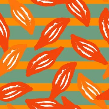 Bright summer seamless foliage pattern with orange random leaf silhouettes pr 스톡 일러스트