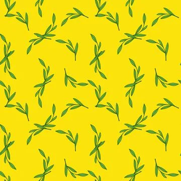 Bright summer seamless herbal pattern with random green contoured foliage pri Illustrazione stock