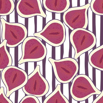 Bright summer seamless pattern with fig fruits elements. Pink food random pri Illustrazione stock