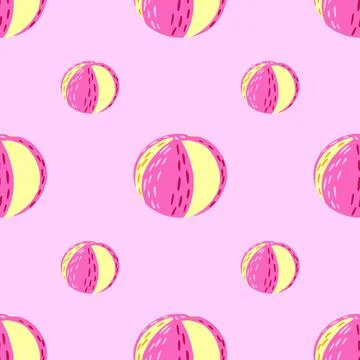 Bright summer seamless pattern with pink and yellow colored beach balls eleme Stock Illustration