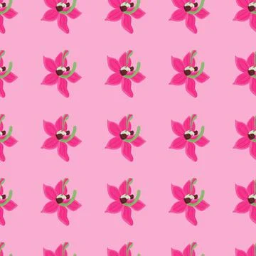 Bright summer seamless pattern with pink orchid flowers elements. Pastel back Stock Illustration