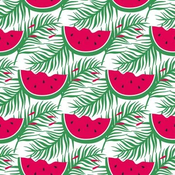 Bright summer seamless pattern with slices of juicy watermelon Illustrazione stock
